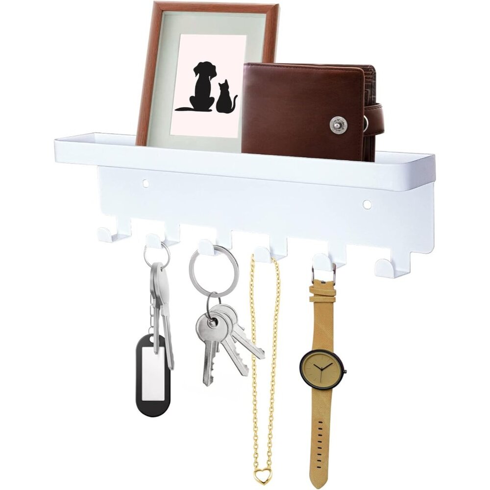 Key Holder for Wall, Key Hooks with Tray and 6 Hooks, Wall Mounted Key Holder fo - Picture 3 of 6